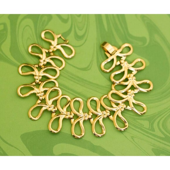 Vintage Gold Tone Oval Ribbons Bracelet 7 1/2 inch - W8 - Picture 1 of 4